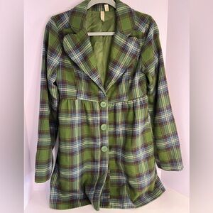 Women’s Medium Green Plaid Peacoat